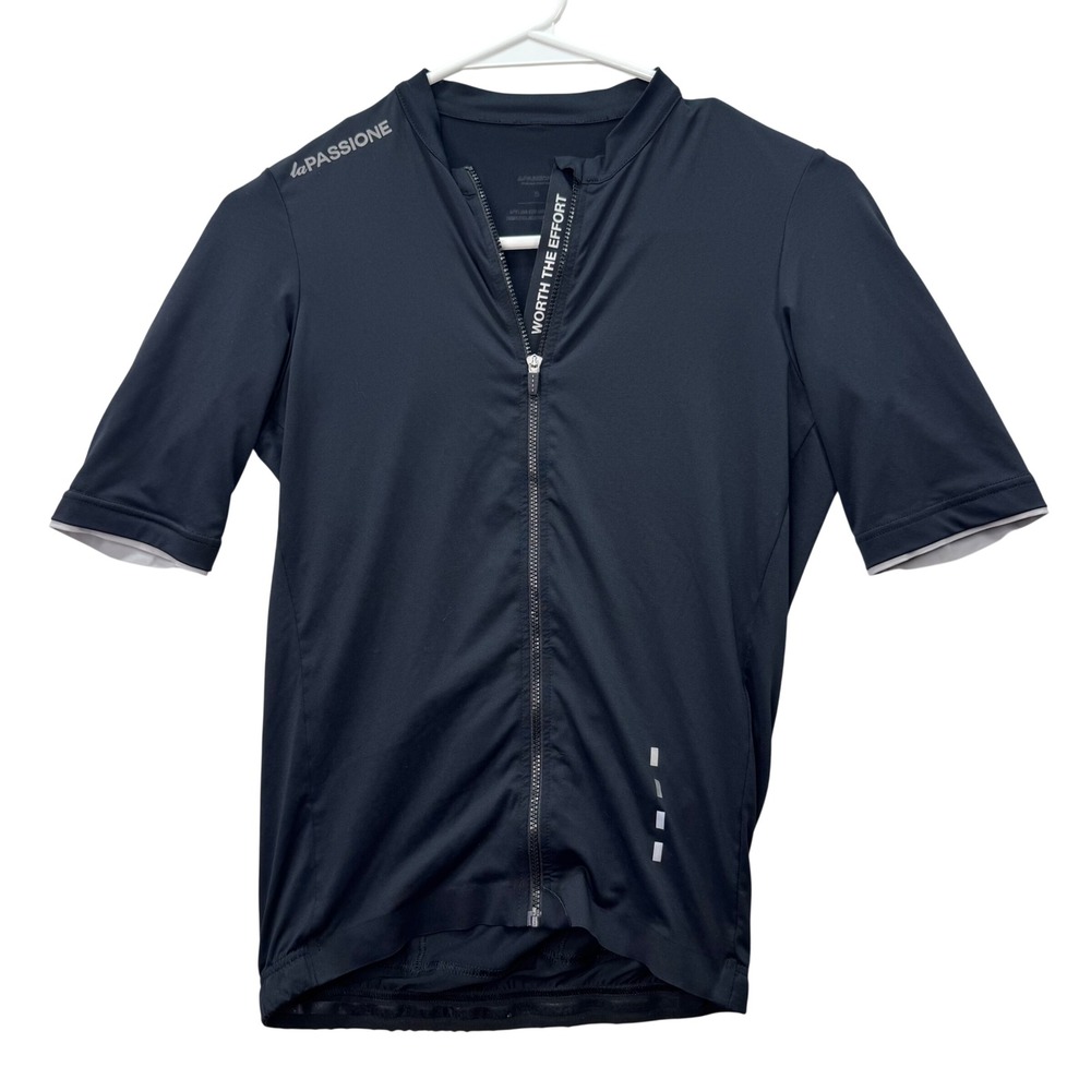 La Passione PSN Cycling Jersey Mens Small Black Short Sleeve Full Zip Reflective